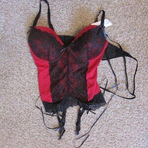 NWT Urban Intimates 3X Bustier Corset & Thong Red Black Lace Pad Bra